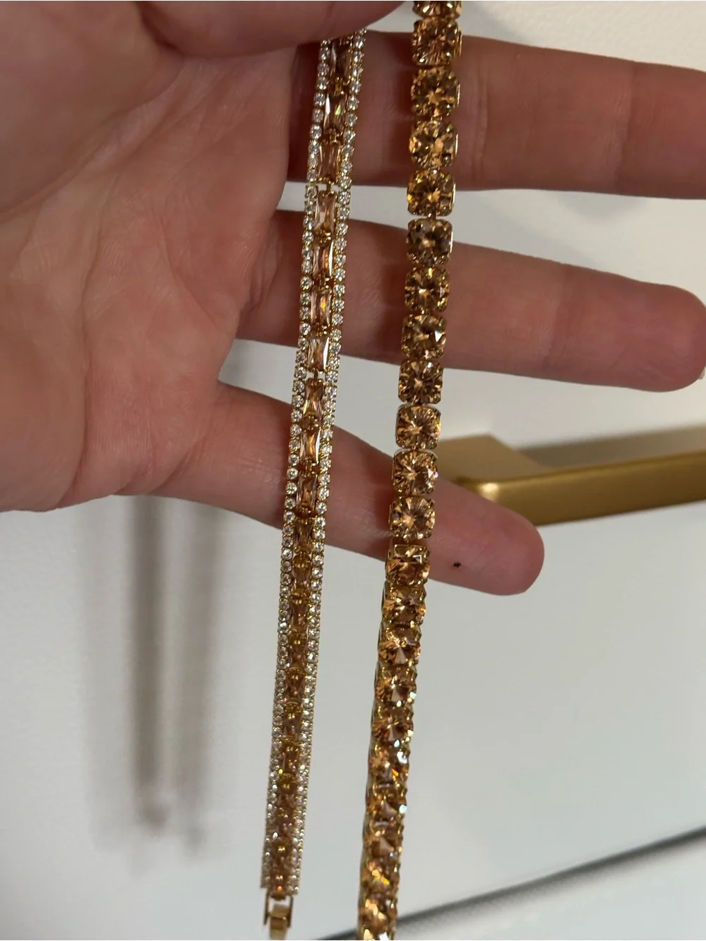 Champagne and Gold Crystal Tennis Bracelet set - Elegant Gold Bracelet
